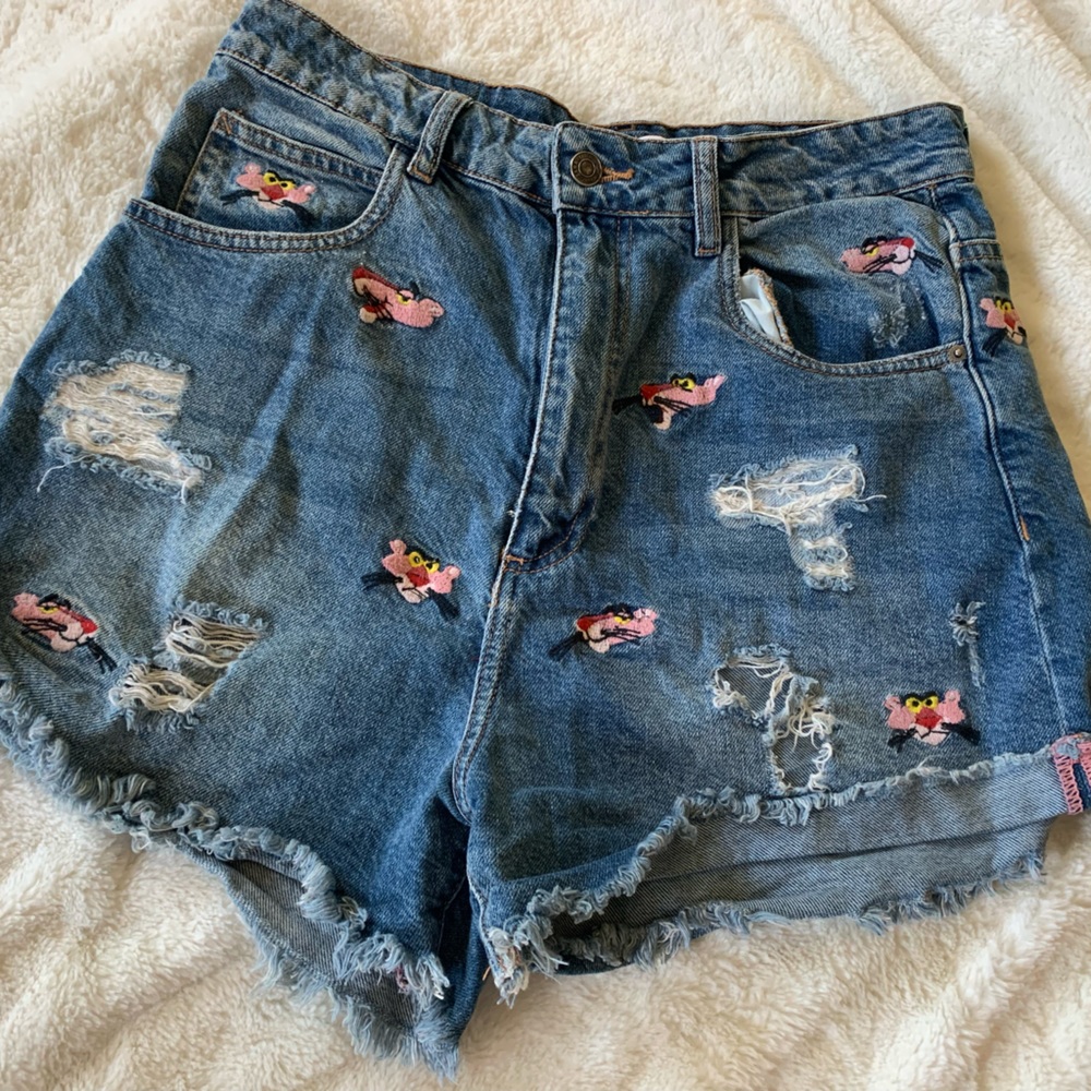 Denim shorts with pink panther design